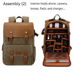 Waterproof Camera Bag Purse, Leather DSLR Bag | Anti-Theft Canvas Camera Backpack with USB Charging for Travel & Outdoor
