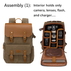Waterproof Camera Bag Purse, Leather DSLR Bag | Anti-Theft Canvas Camera Backpack with USB Charging for Travel & Outdoor