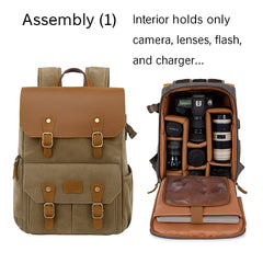 Waterproof Camera Bag Purse, Leather DSLR Bag | Anti-Theft Canvas Camera Backpack with USB Charging for Travel & Outdoor
