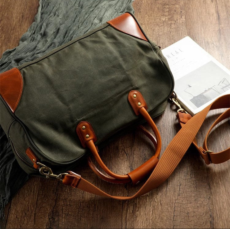 Waxed Canvas Leather Travel Duffle Bag | Men's Vintage Weekender & Overnight Bag