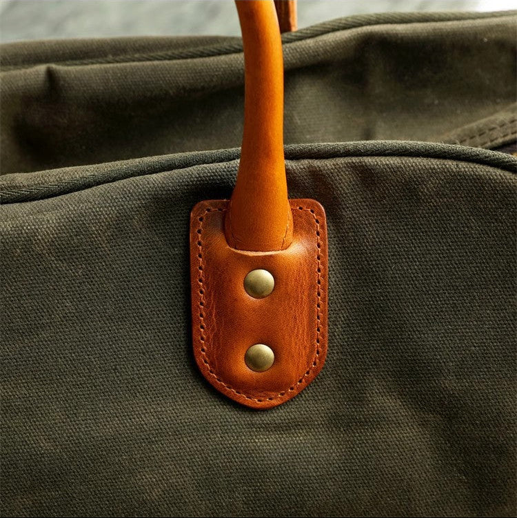 Waxed Canvas Leather Travel Duffle Bag | Men's Vintage Weekender & Overnight Bag