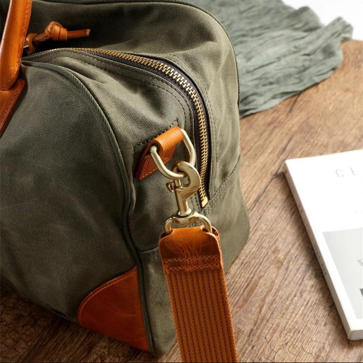 Waxed Canvas Leather Travel Duffle Bag | Men's Vintage Weekender & Overnight Bag