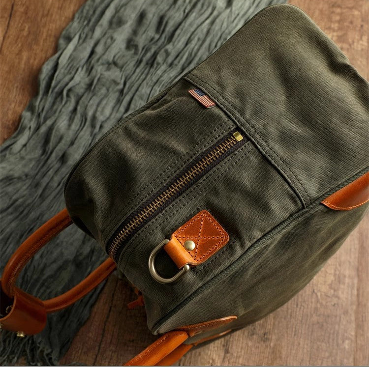 Waxed Canvas Leather Travel Duffle Bag | Men's Vintage Weekender & Overnight Bag