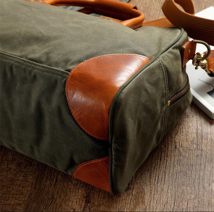 Waxed Canvas Leather Travel Duffle Bag | Men's Vintage Weekender & Overnight Bag