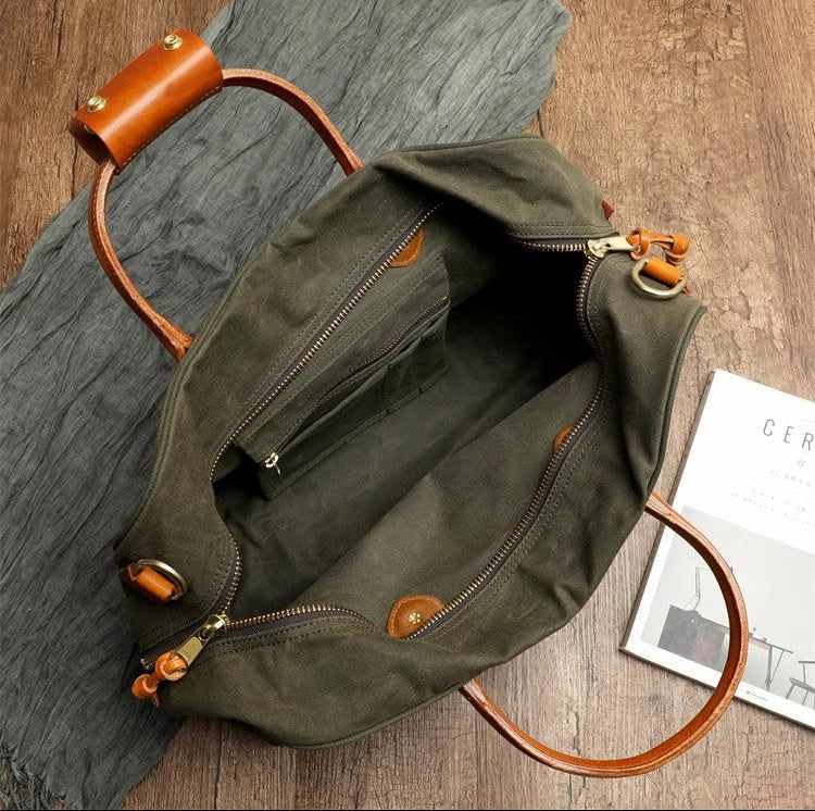 Waxed Canvas Leather Travel Duffle Bag | Men's Vintage Weekender & Overnight Bag