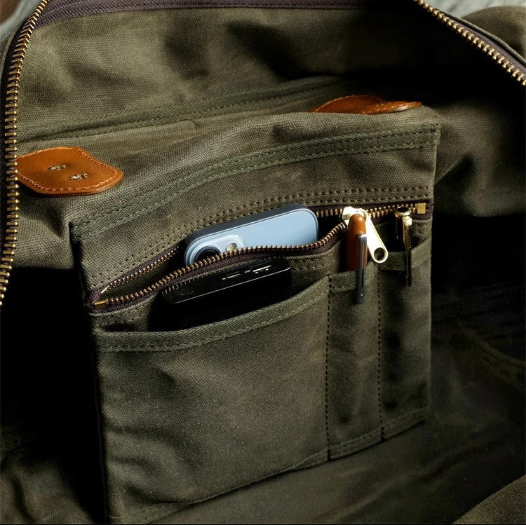 Waxed Canvas Leather Travel Duffle Bag | Men's Vintage Weekender & Overnight Bag