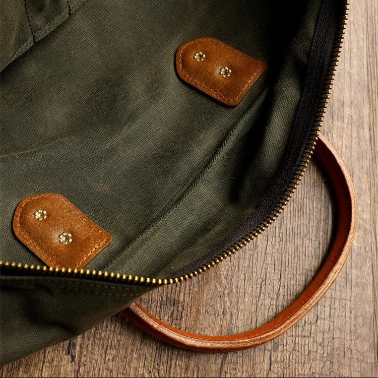 Waxed Canvas Leather Travel Duffle Bag | Men's Vintage Weekender & Overnight Bag