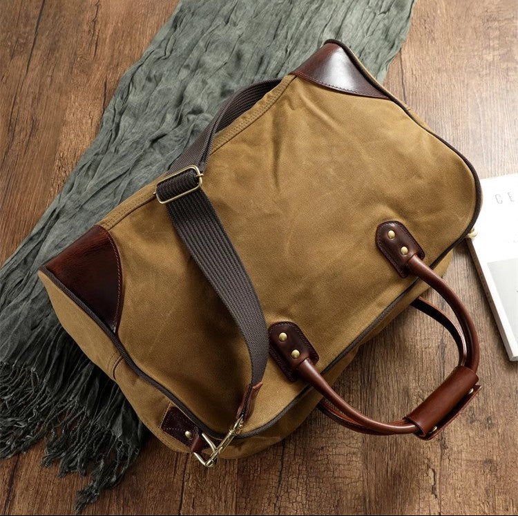 Waxed Canvas Leather Travel Duffle Bag | Men's Vintage Weekender & Overnight Bag