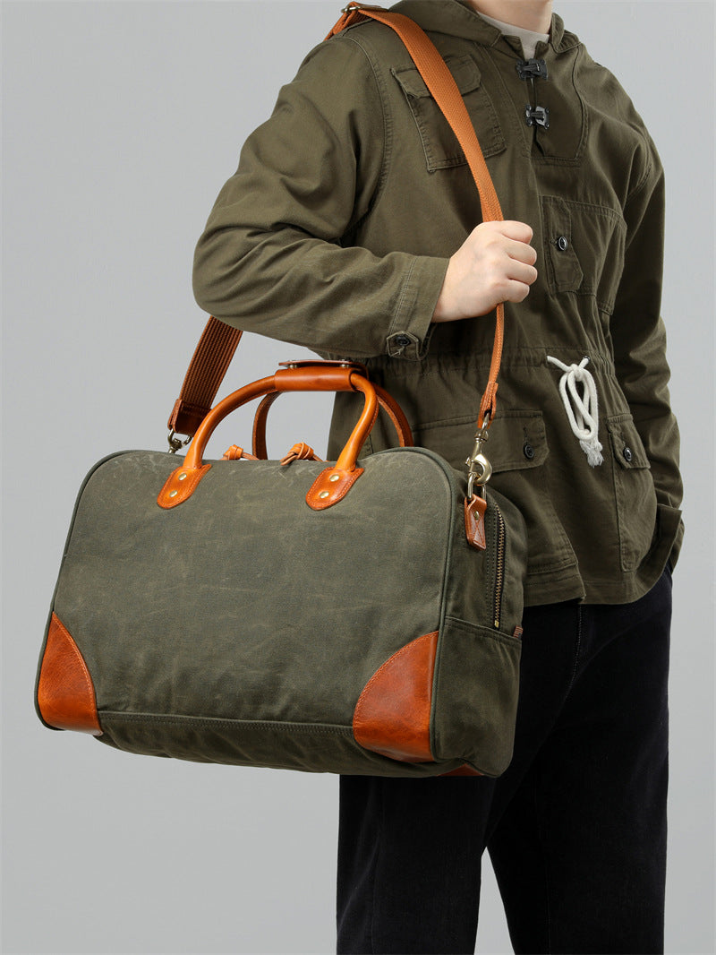 Waxed Canvas Leather Travel Duffle Bag | Men's Vintage Weekender & Overnight Bag