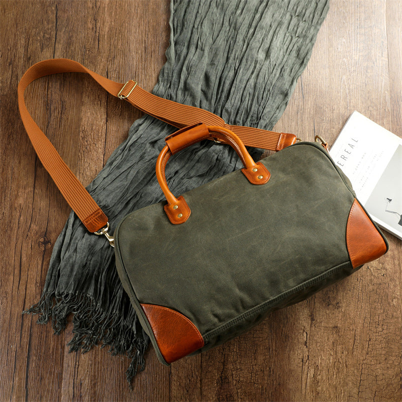 Waxed Canvas Leather Travel Duffle Bag | Men's Vintage Weekender & Overnight Bag