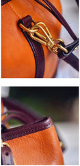 Women's Full-Grain Leather Bucket Bag | Handcrafted Top-Handle Drawstring Shoulder Tote