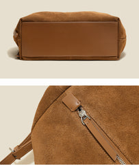 Women’s Soft Suede Leather Crossbody Bag, Large Bowling Bag, Slouchy Boho Tote for Everyday Use