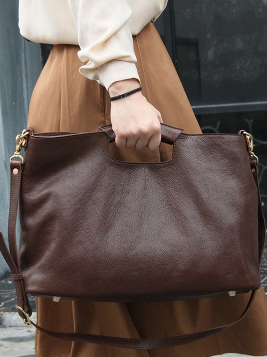 Women's Full Grain Leather Slouchy Tote Bag - Handmade Black Hobo Shoulder & Crossbody with Pouch
