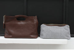Women's Full Grain Leather Slouchy Tote Bag - Handmade Black Hobo Shoulder & Crossbody with Pouch