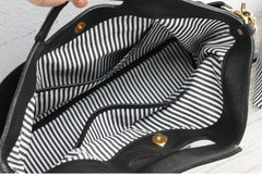 Women's Full Grain Leather Slouchy Tote Bag - Handmade Black Hobo Shoulder & Crossbody with Pouch