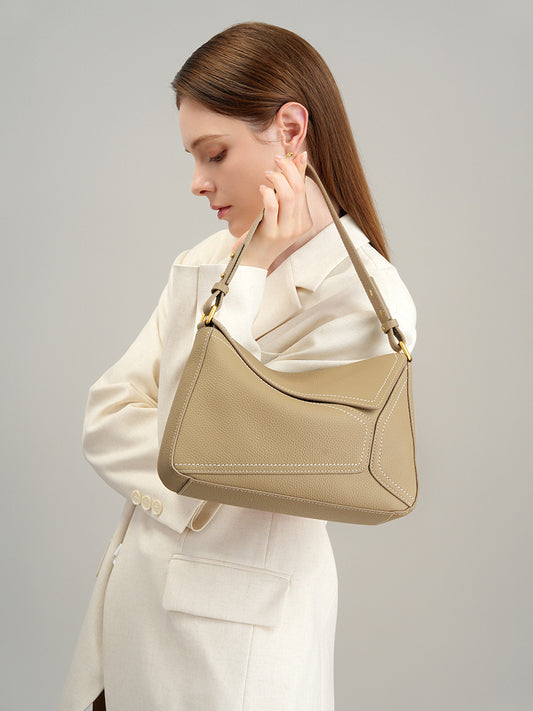 Women's Geometric Pebbled Leather Shoulder Bag | Timeless Leather Crossbody Bag