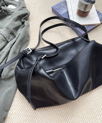 Women’s Soft Cowhide Leather Crossbody Bag, Large Bowling Bag, Slouchy Boho Tote for Everyday Use