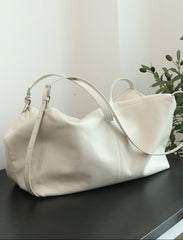 Women’s Soft Cowhide Leather Crossbody Bag, Large Bowling Bag, Slouchy Boho Tote for Everyday Use