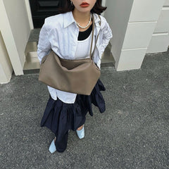 Women’s Soft Cowhide Leather Crossbody Bag, Large Bowling Bag, Slouchy Boho Tote for Everyday Use