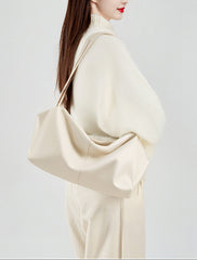 Women’s Soft Cowhide Leather Crossbody Bag, Large Bowling Bag, Slouchy Boho Tote for Everyday Use