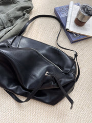 Women’s Soft Cowhide Leather Crossbody Bag, Large Bowling Bag, Slouchy Boho Tote for Everyday Use