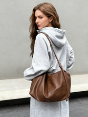 Women’s Soft Cowhide Leather Crossbody Bag, Large Bowling Bag, Slouchy Boho Tote for Everyday Use