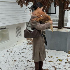 Women’s Soft Cowhide Leather Crossbody Bag, Large Bowling Bag, Slouchy Boho Tote for Everyday Use