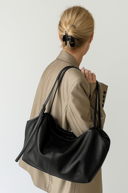 Women’s Soft Cowhide Leather Crossbody Bag, Large Bowling Bag, Slouchy Boho Tote for Everyday Use