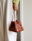 Women's Soft Luxurious Calfskin Leather Handwoven Bucket Shoulder Bag, Crossbody Bag
