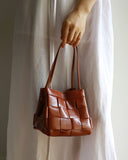 Women's Soft Luxurious Calfskin Leather Handwoven Bucket Shoulder Bag, Crossbody Bag