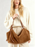 Women’s Soft Suede Leather Crossbody Bag, Large Bowling Bag, Slouchy Boho Tote for Everyday Use