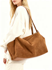 Women’s Soft Suede Leather Crossbody Bag, Large Bowling Bag, Slouchy Boho Tote for Everyday Use