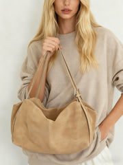 Women’s Soft Suede Leather Crossbody Bag, Large Bowling Bag, Slouchy Boho Tote for Everyday Use