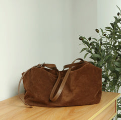 Women’s Soft Suede Leather Crossbody Bag, Large Bowling Bag, Slouchy Boho Tote for Everyday Use