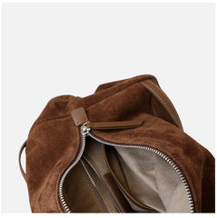 Women’s Soft Suede Leather Crossbody Bag, Large Bowling Bag, Slouchy Boho Tote for Everyday Use