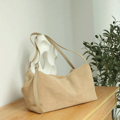 Women’s Soft Suede Leather Crossbody Bag, Large Bowling Bag, Slouchy Boho Tote for Everyday Use