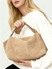 Women’s Soft Suede Leather Crossbody Bag, Large Bowling Bag, Slouchy Boho Tote for Everyday Use