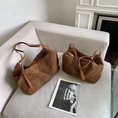 Women’s Soft Suede Leather Crossbody Bag, Large Bowling Bag, Slouchy Boho Tote for Everyday Use