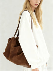 Women’s Soft Suede Leather Crossbody Bag, Large Bowling Bag, Slouchy Boho Tote for Everyday Use