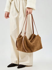 Women’s Soft Suede Leather Crossbody Bag, Large Bowling Bag, Slouchy Boho Tote for Everyday Use