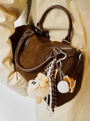 Women's Suede Leather Boston Bag | Large Shoulder & Crossbody Handbag for Fall/Winter | Vintage Commuter Bag