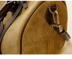 Women's Suede Leather Boston Bag | Large Shoulder & Crossbody Handbag for Fall/Winter | Vintage Commuter Bag