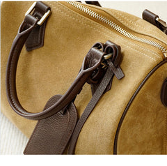 Women's Suede Leather Boston Bag | Large Shoulder & Crossbody Handbag for Fall/Winter | Vintage Commuter Bag