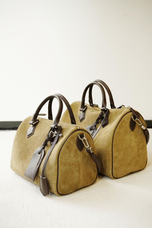 Women's Suede Leather Boston Bag | Large Shoulder & Crossbody Handbag for Fall/Winter | Vintage Commuter Bag