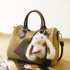 Women's Suede Leather Boston Bag | Large Shoulder & Crossbody Handbag for Fall/Winter | Vintage Commuter Bag