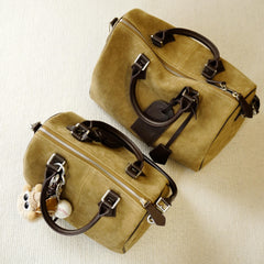 Women's Suede Leather Boston Bag | Large Shoulder & Crossbody Handbag for Fall/Winter | Vintage Commuter Bag