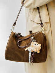 Women's Suede Leather Boston Bag | Large Shoulder & Crossbody Handbag for Fall/Winter | Vintage Commuter Bag