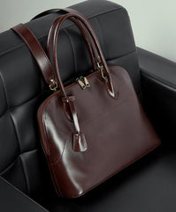 Women's Swift  Leather Tote, Handmade Large Professional Commuter Bag with Adjustable Strap, Elegant Cowhide Leather Shell Bowling Shoulder Bag