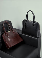 Women's Swift  Leather Tote, Handmade Large Professional Commuter Bag with Adjustable Strap, Elegant Cowhide Leather Shell Bowling Shoulder Bag