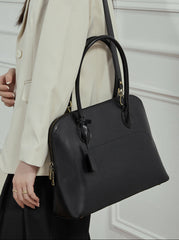 Women's Swift  Leather Tote, Handmade Large Professional Commuter Bag with Adjustable Strap, Elegant Cowhide Leather Shell Bowling Shoulder Bag